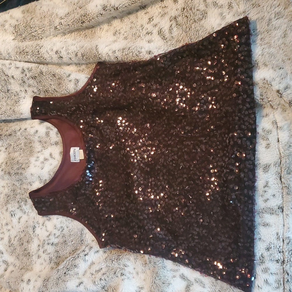 Chico's Sequined Dark Brown Tank Top